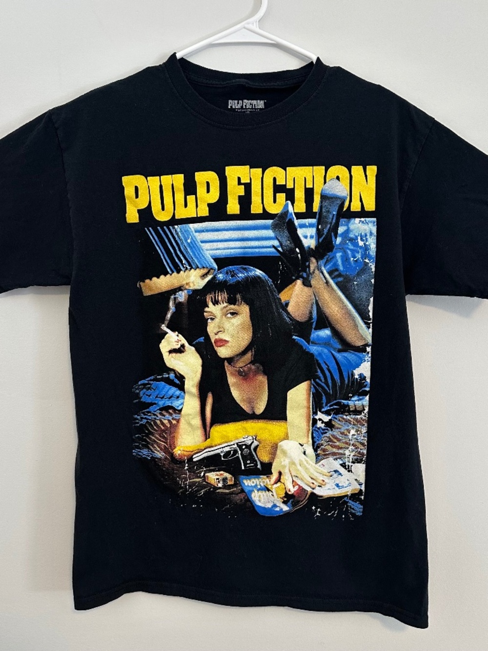 Pulp Fiction Movie Graphic Print T-Shirt Medium Black Retro Y2K Short Sleeve